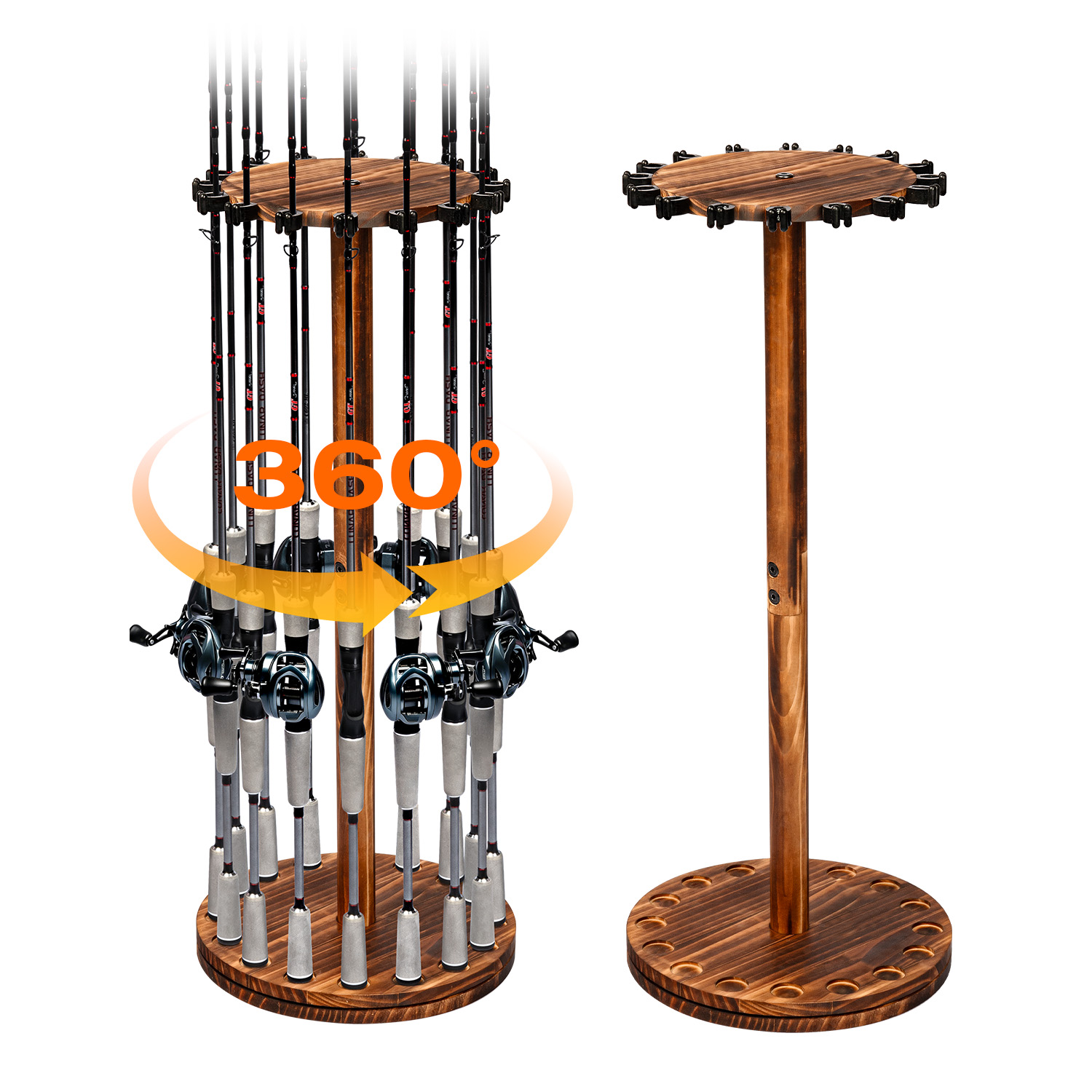 Fishing Rod Pod - Suporte Giratório de Madeira Carbonizada para